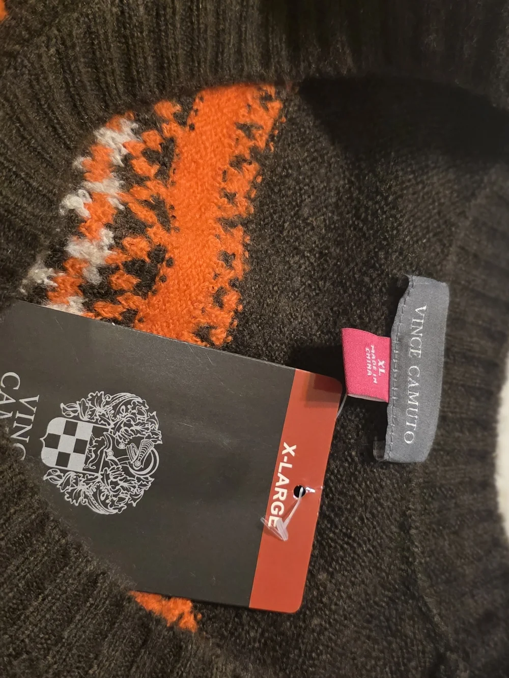 Men's Dark Green Fair Isle Pumpkin Crewneck Sweater
